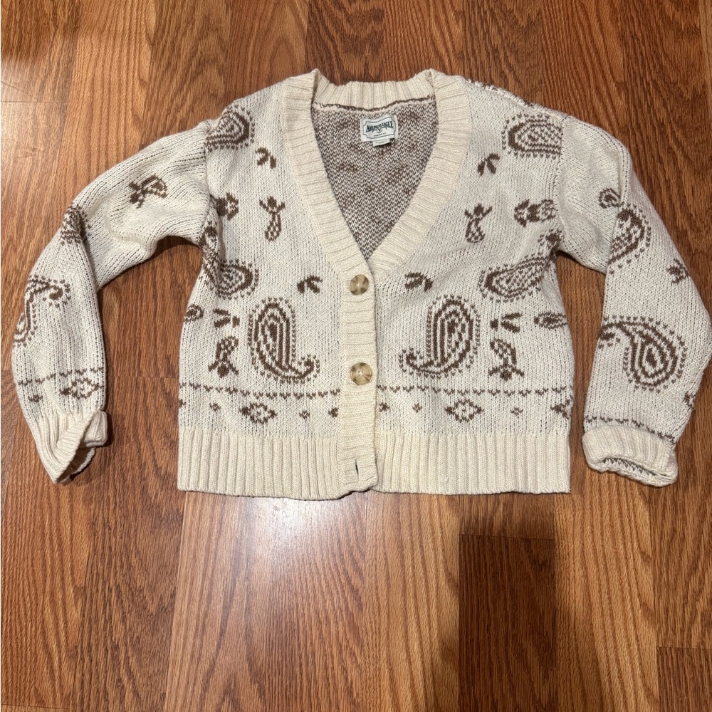 American Eagle Outfitters Cream and Brown Cardigan